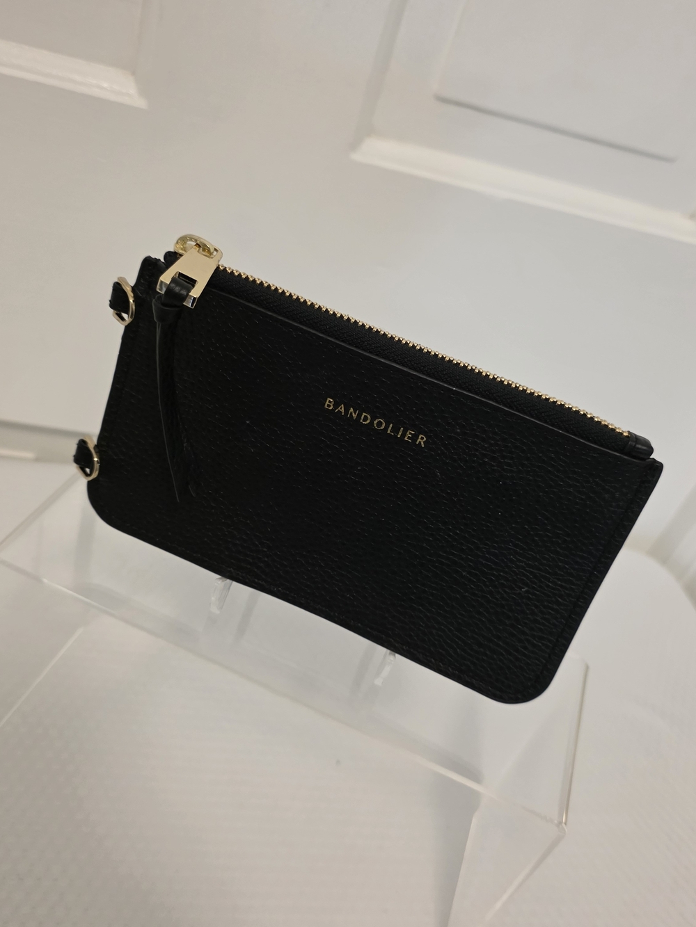 Bandolier Black Pebbled Leather Wristlet with Gold Hardware